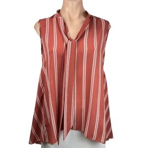 Kim & Cami Size M Asymmetric Hem Tunic Top Sleeveless Rust Color/White